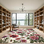 Vintage Pink Poppy Wildflower Garden Rug