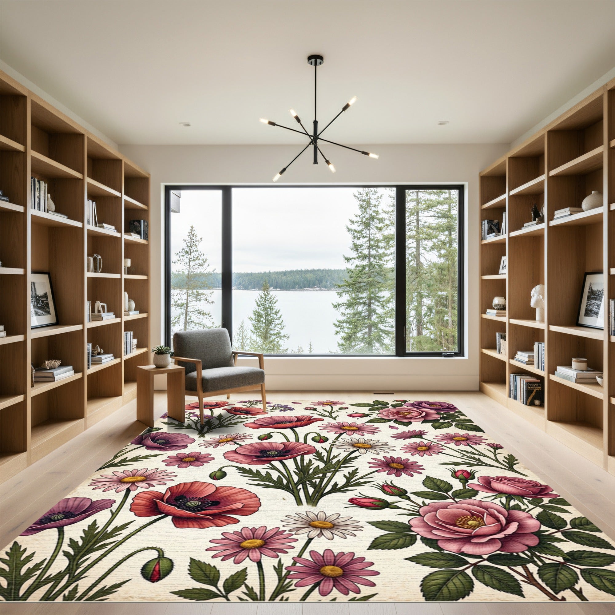 Vintage Pink Poppy Wildflower Garden Rug
