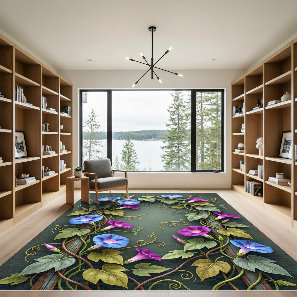 Blue and Purple Morning Glory Vine Rug