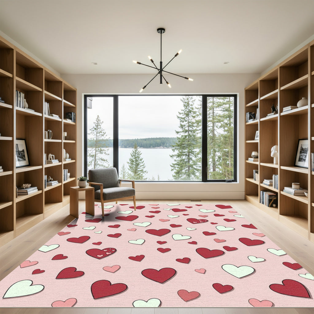 Pink Heart Scatter Composition Rug