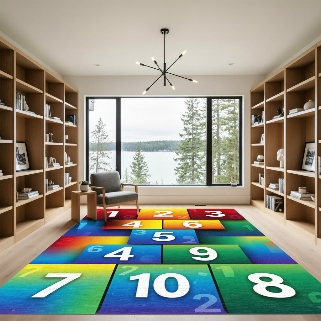 Vibrant Colorful Numerical Grid Artwork Rug