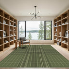 Olive Green Grid Stripe Composition Rug