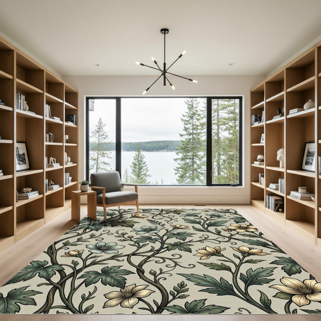 Elegance Sage Cream Botanical Floral Rug