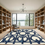Deep Blue Nautical Anchor Chain Rug