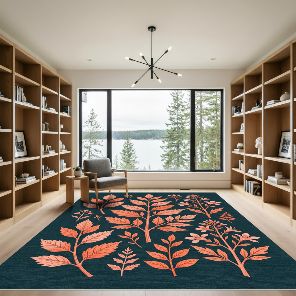 Coral Leaf Botanical Arrangement Rug