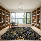Gilded Gold Chrysanthemum Iris Swirls Rug