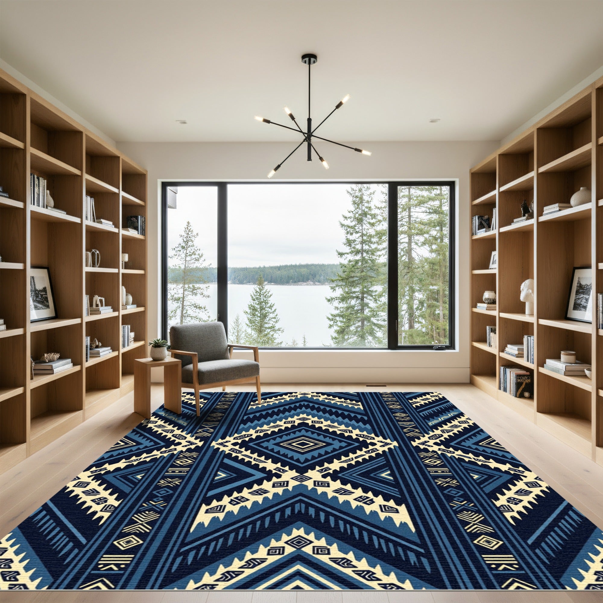 Navy Blue Geometric Arrow Boho Rug