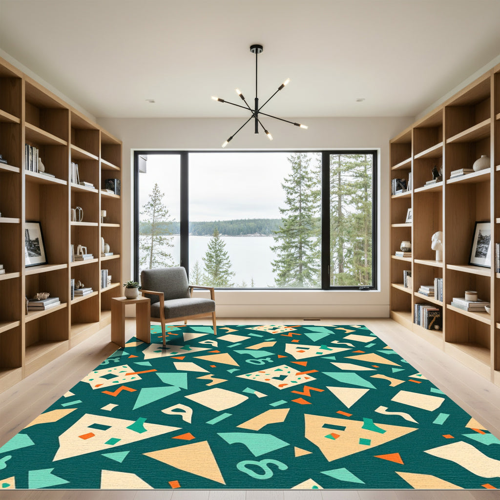 Teal Mid Century Geometric Abstract Confetti Rug