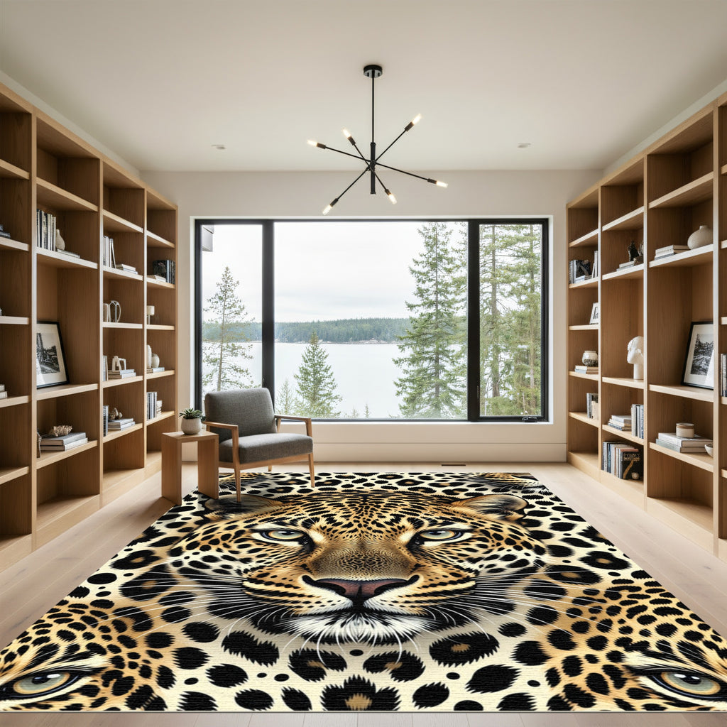 Golden Leopard Face Spotted Accents Rug