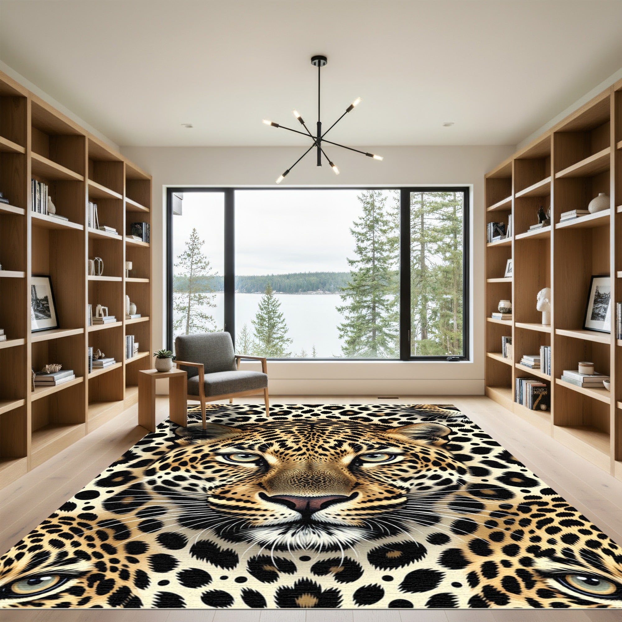 Golden Leopard Face Spotted Accents Rug
