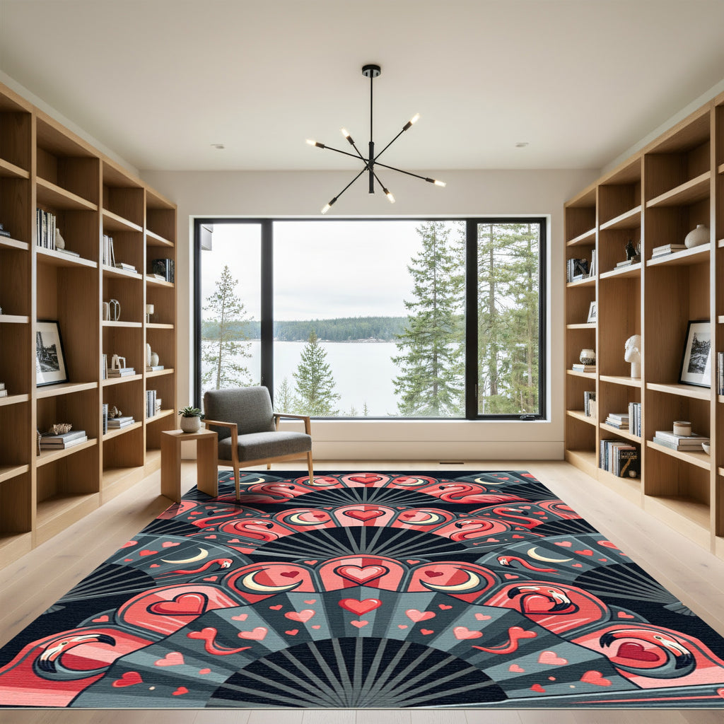 Coral Flamingo Hearts Moon Fans Rug
