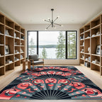 Coral Flamingo Hearts Moon Fans Rug