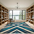 Geometric Teal and Gray Angular Chevron Rug