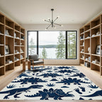 Playful Midnight Navy Dinosaur Landscape Rug