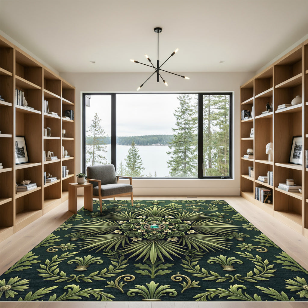 Emerald Botanical Jeweled Palm Medallion Rug