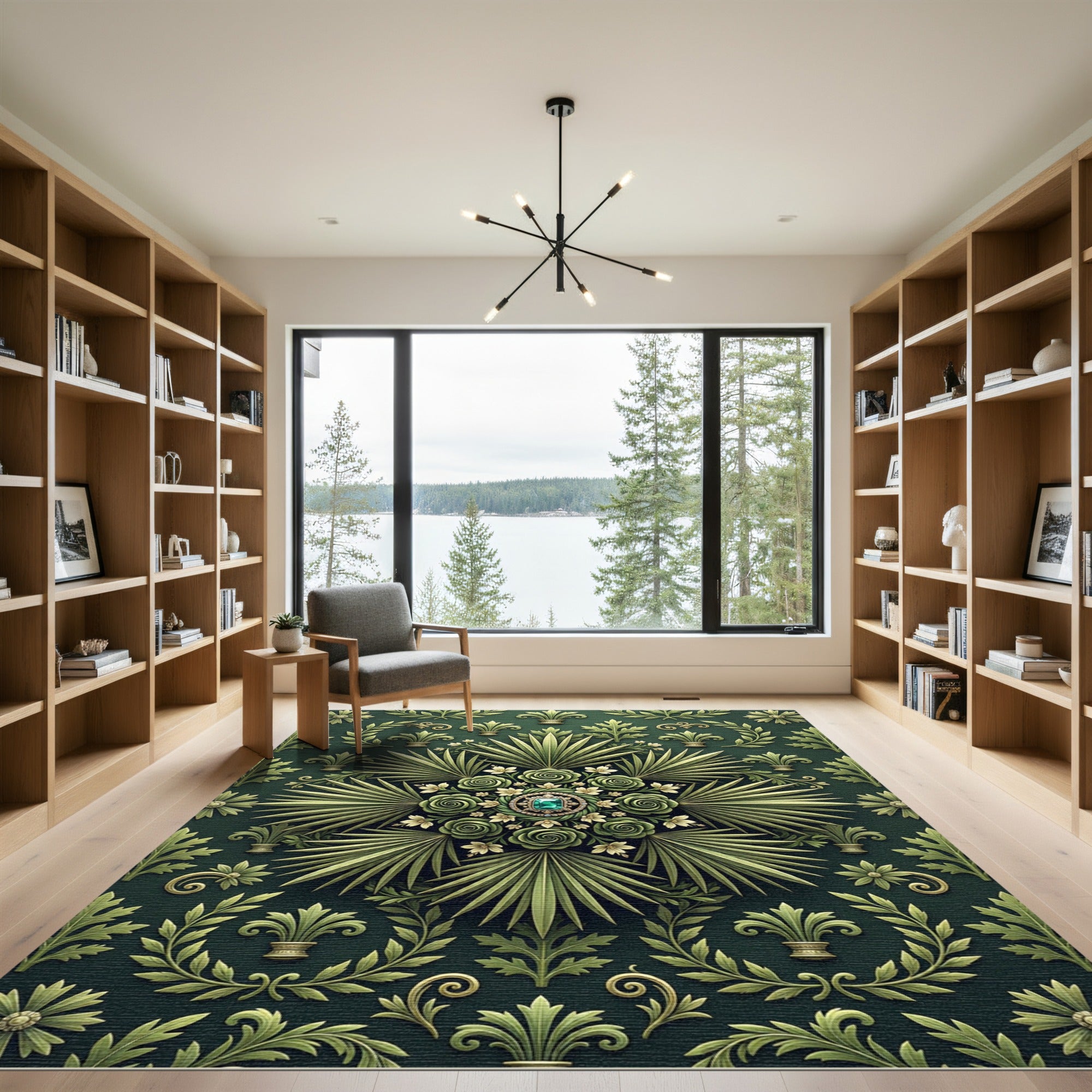 Emerald Botanical Jeweled Palm Medallion Rug