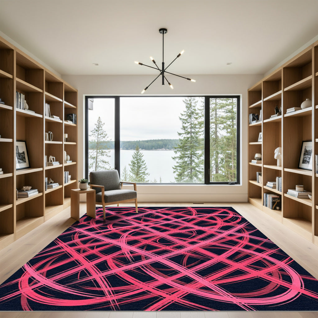 Scribbled Pink Abstract Wave Rug