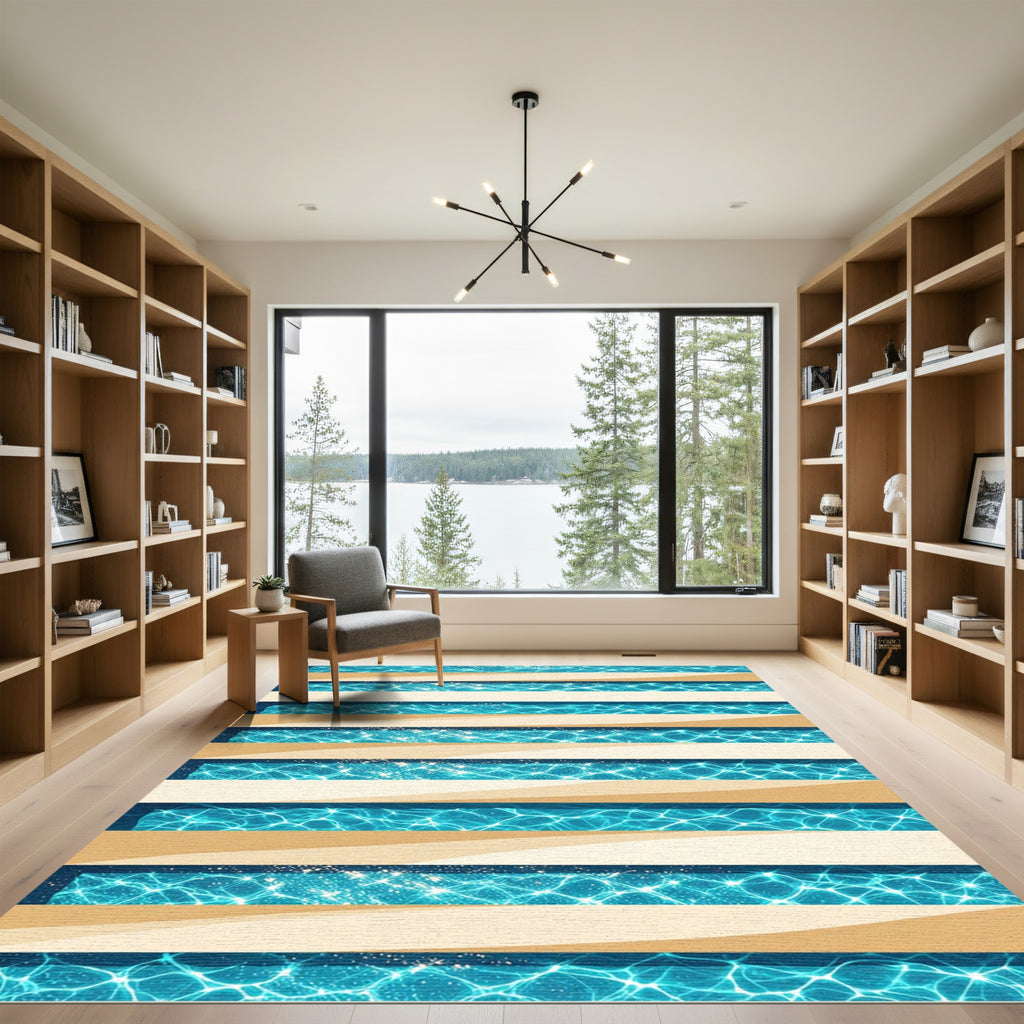 Shimmering Azure Pool Water Striped Rug