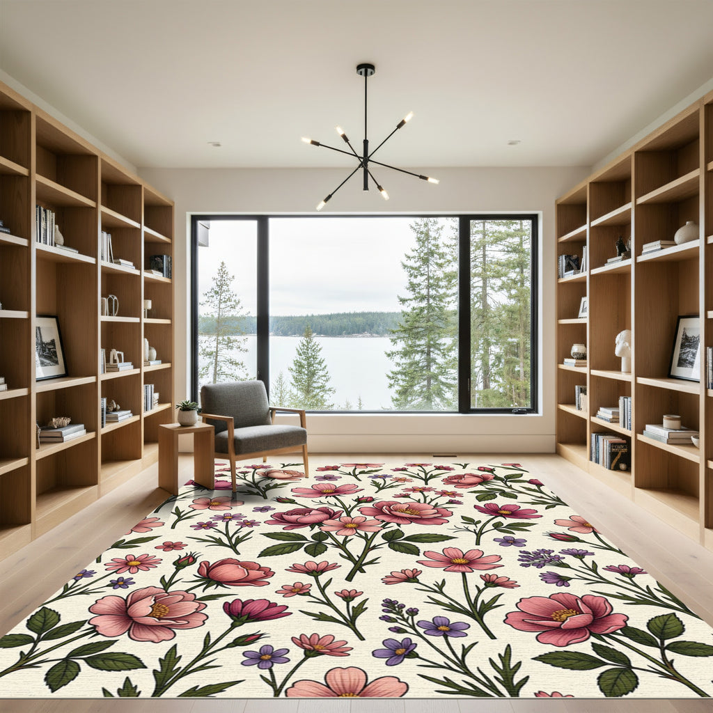 Soft Pink Botanical Garden Meadow Rug