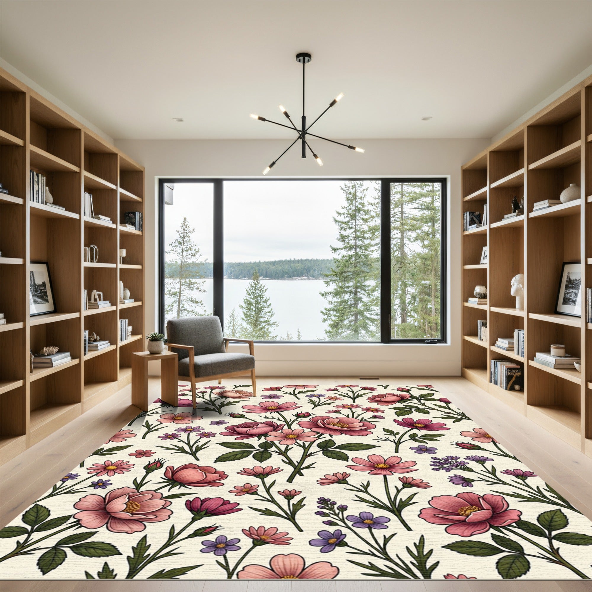 Soft Pink Botanical Garden Meadow Rug