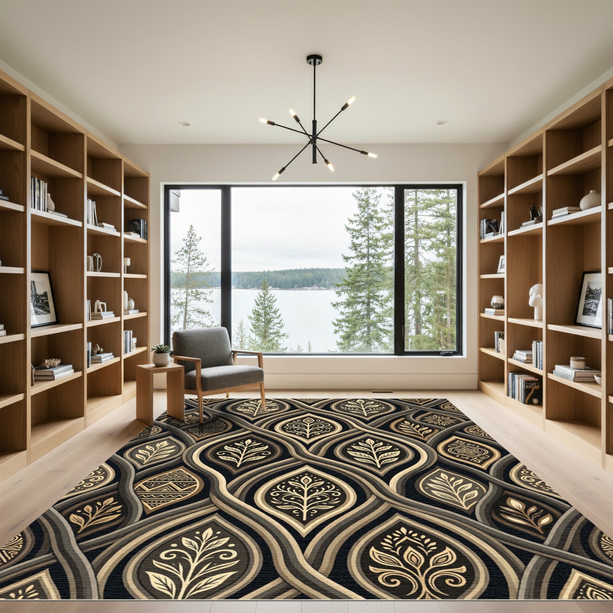 Sophisticated Gold Leaf Weave Art Rug