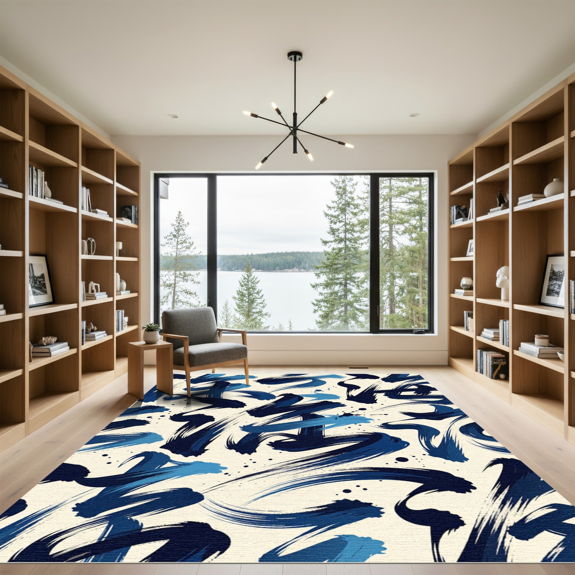 Abstract Navy Ink Brush Stroke Rug
