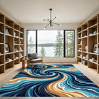 Earthy Blue Spiraling Oceanic Swirl Rug