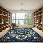 Ornate Blue Floral Medallion Blossom Rug