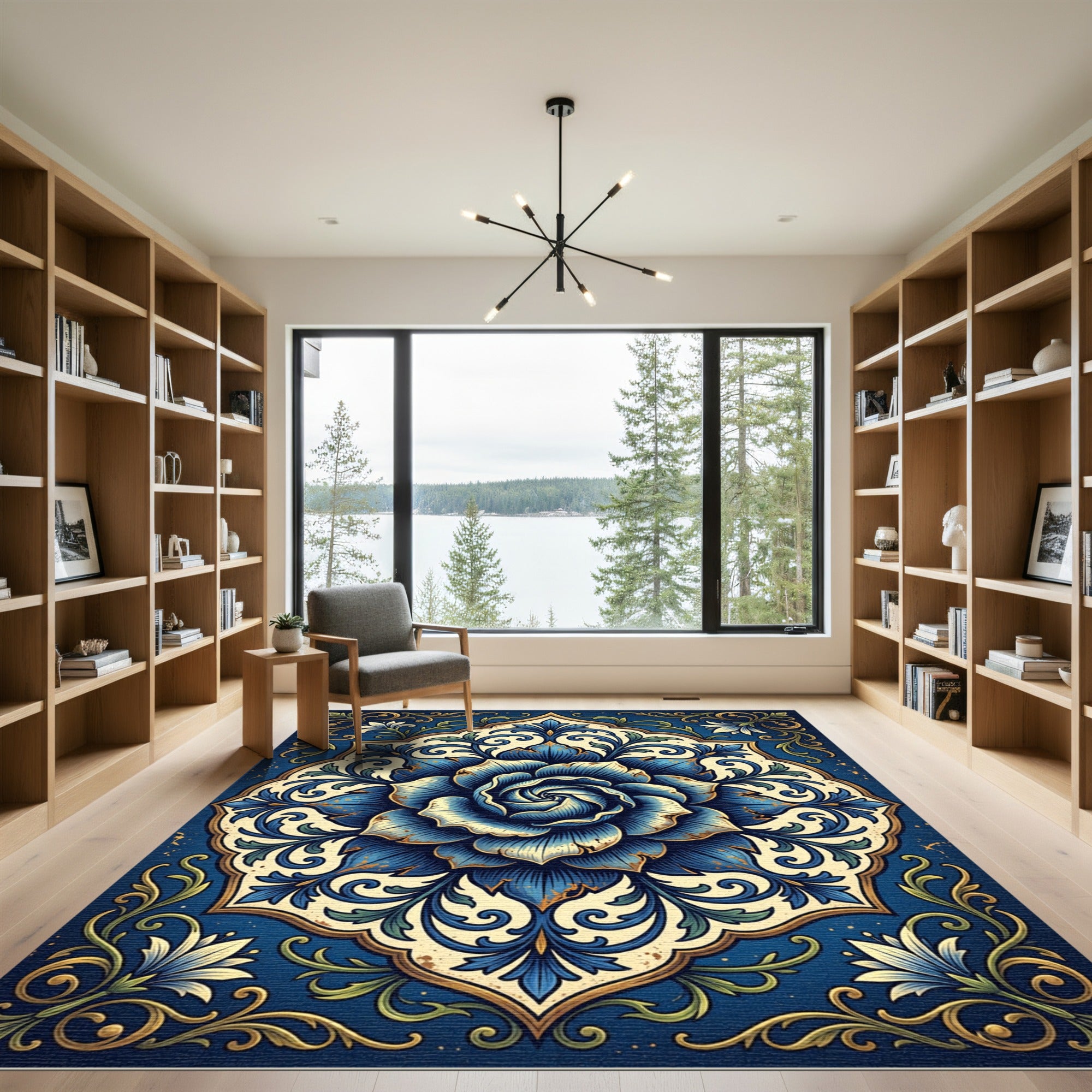 Ornate Blue Floral Medallion Blossom Rug