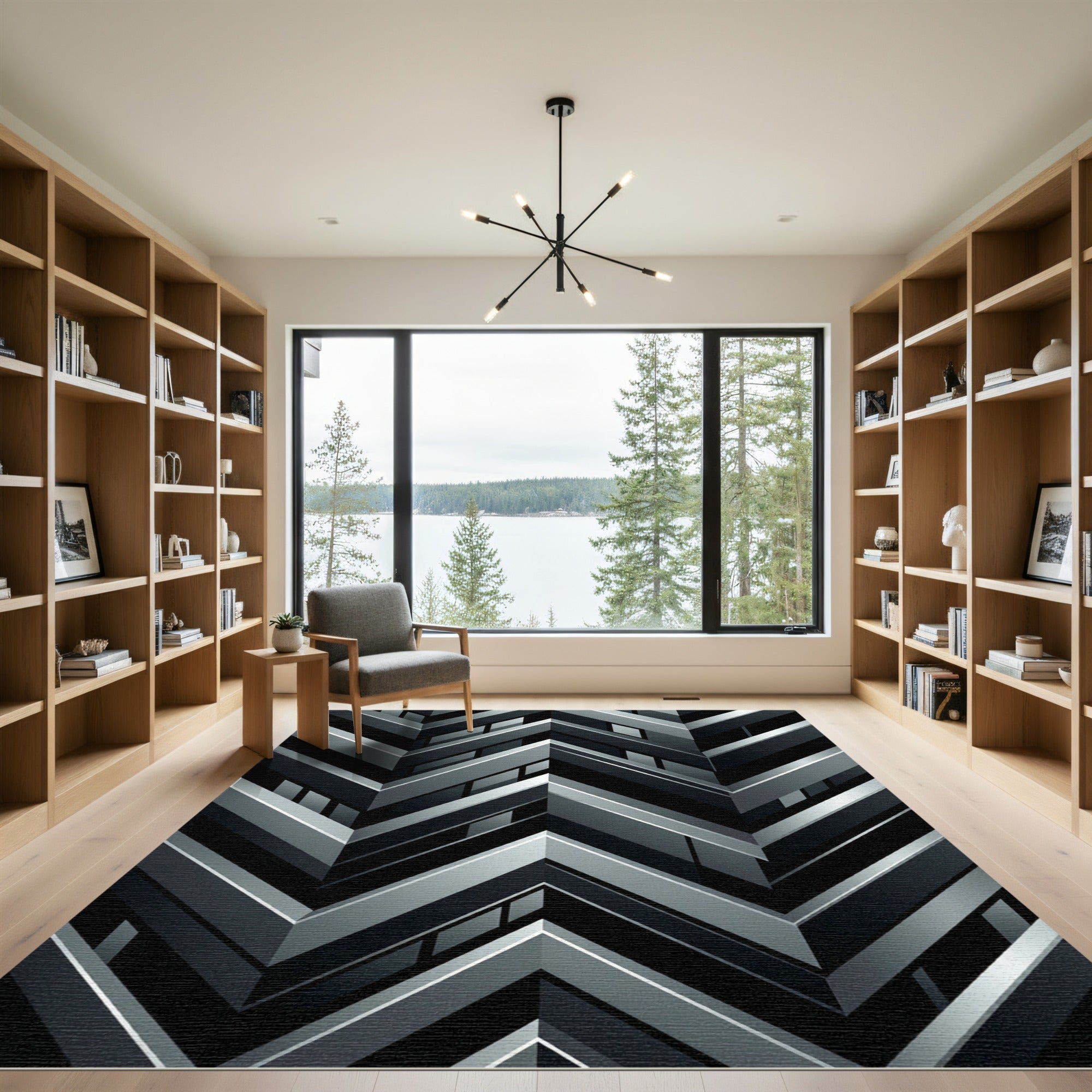 Monochromatic Geometric Chevron Weave Rug