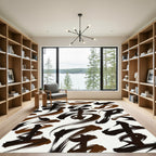 Abstract Coffee Brown Calligraphy Ink Swirl Rug