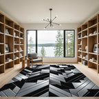 Metallic Silver Geometric Herringbone Rug