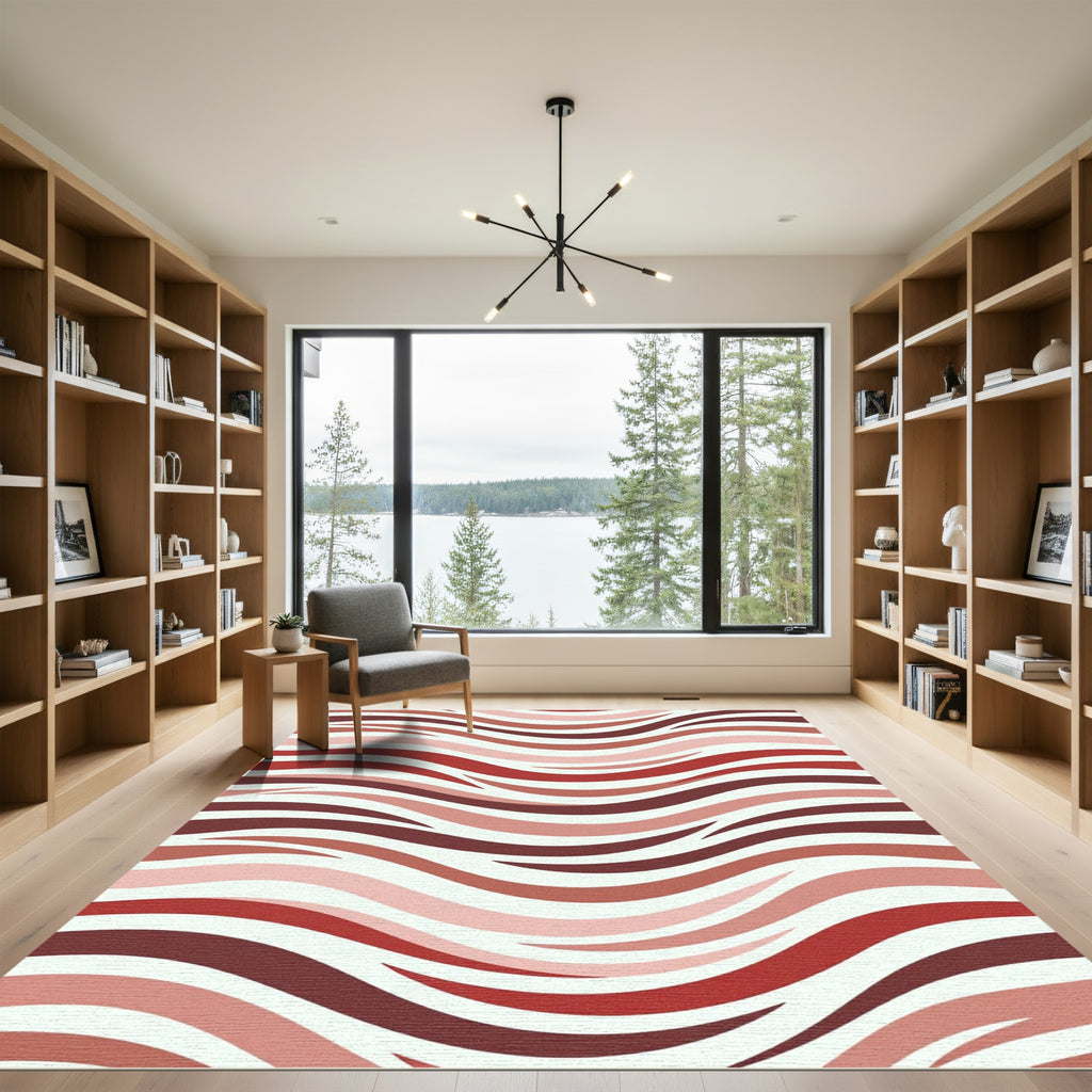 Crimson And Rose Wavy Stripe Rug