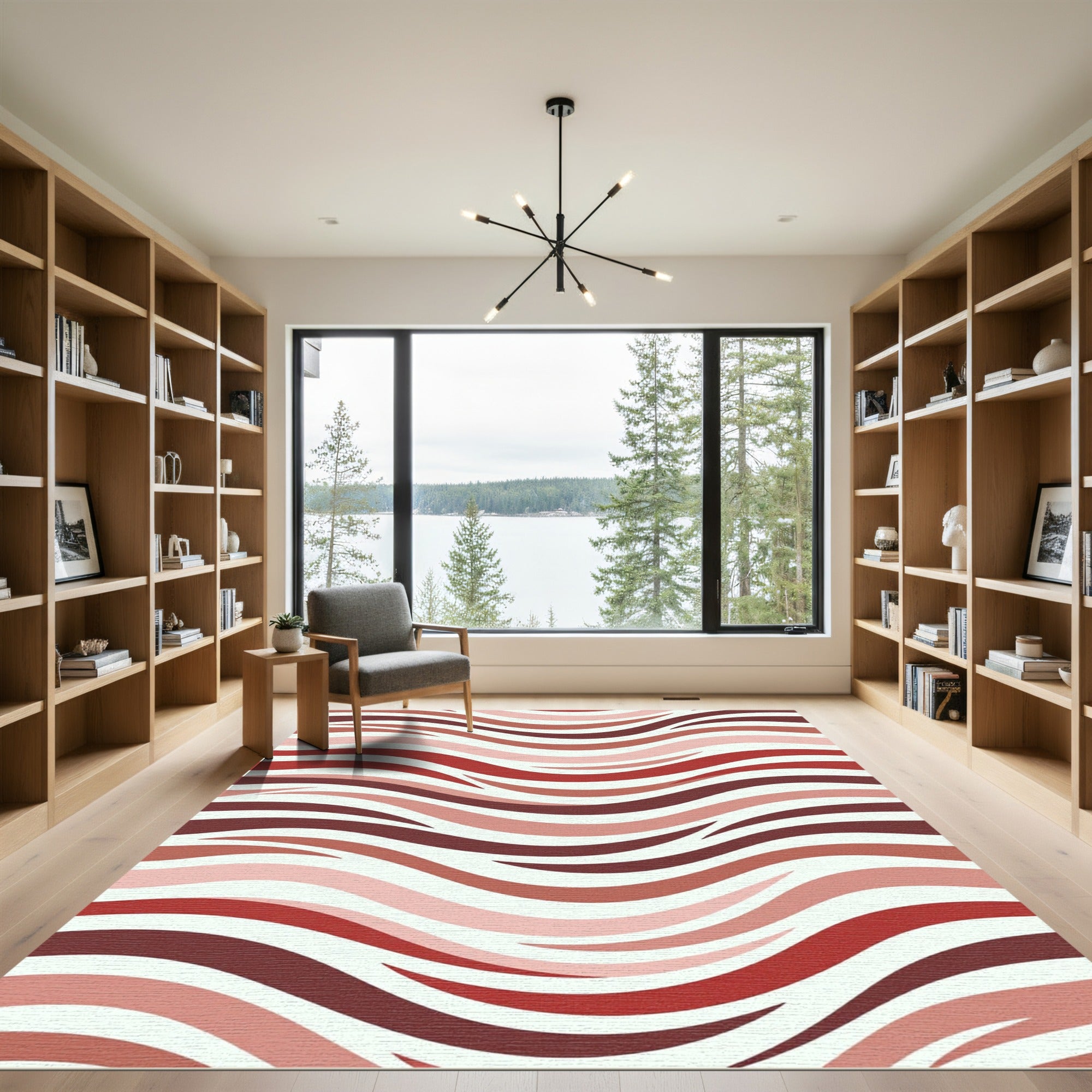 Crimson And Rose Wavy Stripe Rug