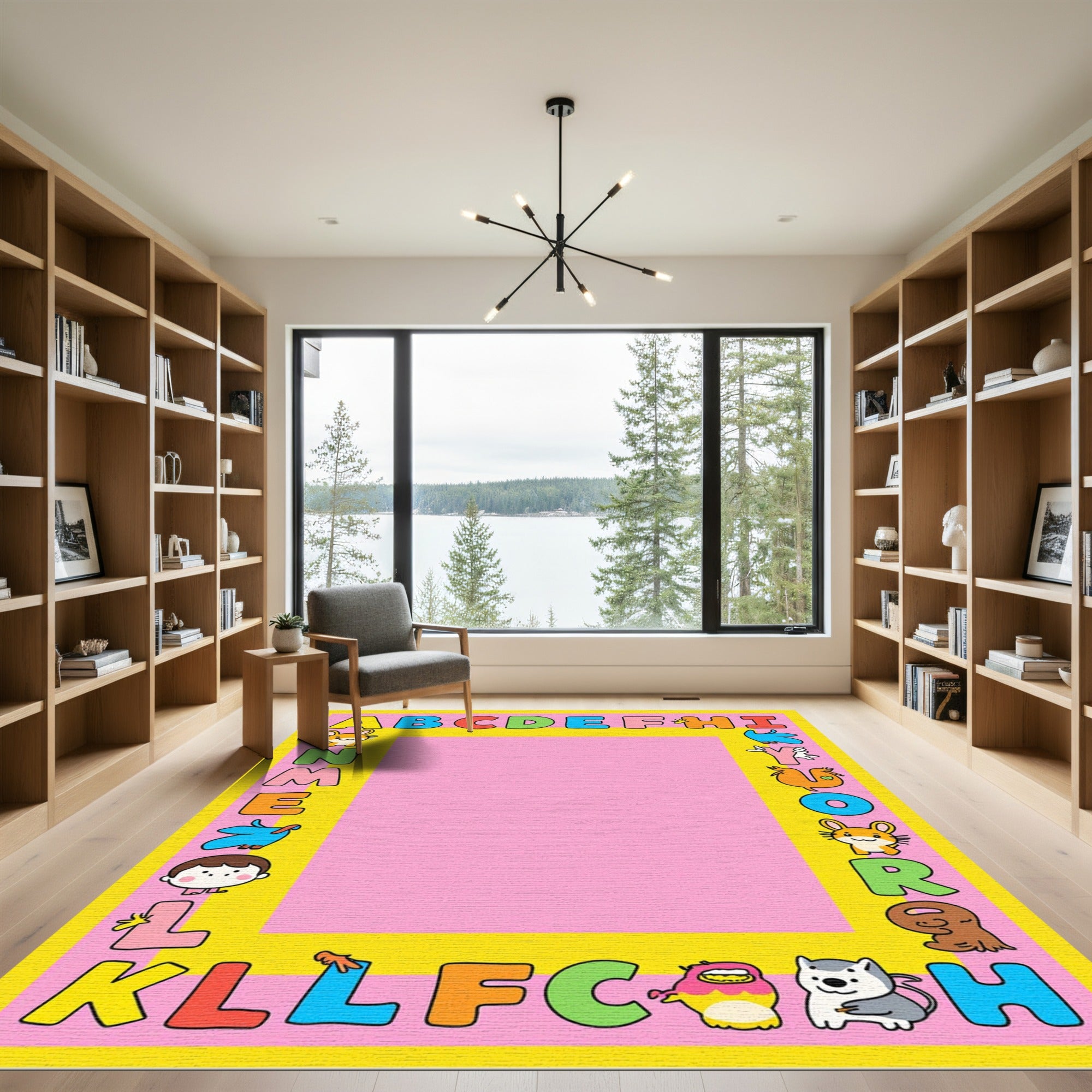 Whimsical Alphabet Animal Border Rug