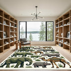 Safari Animal Forest Green Folk Art Rug
