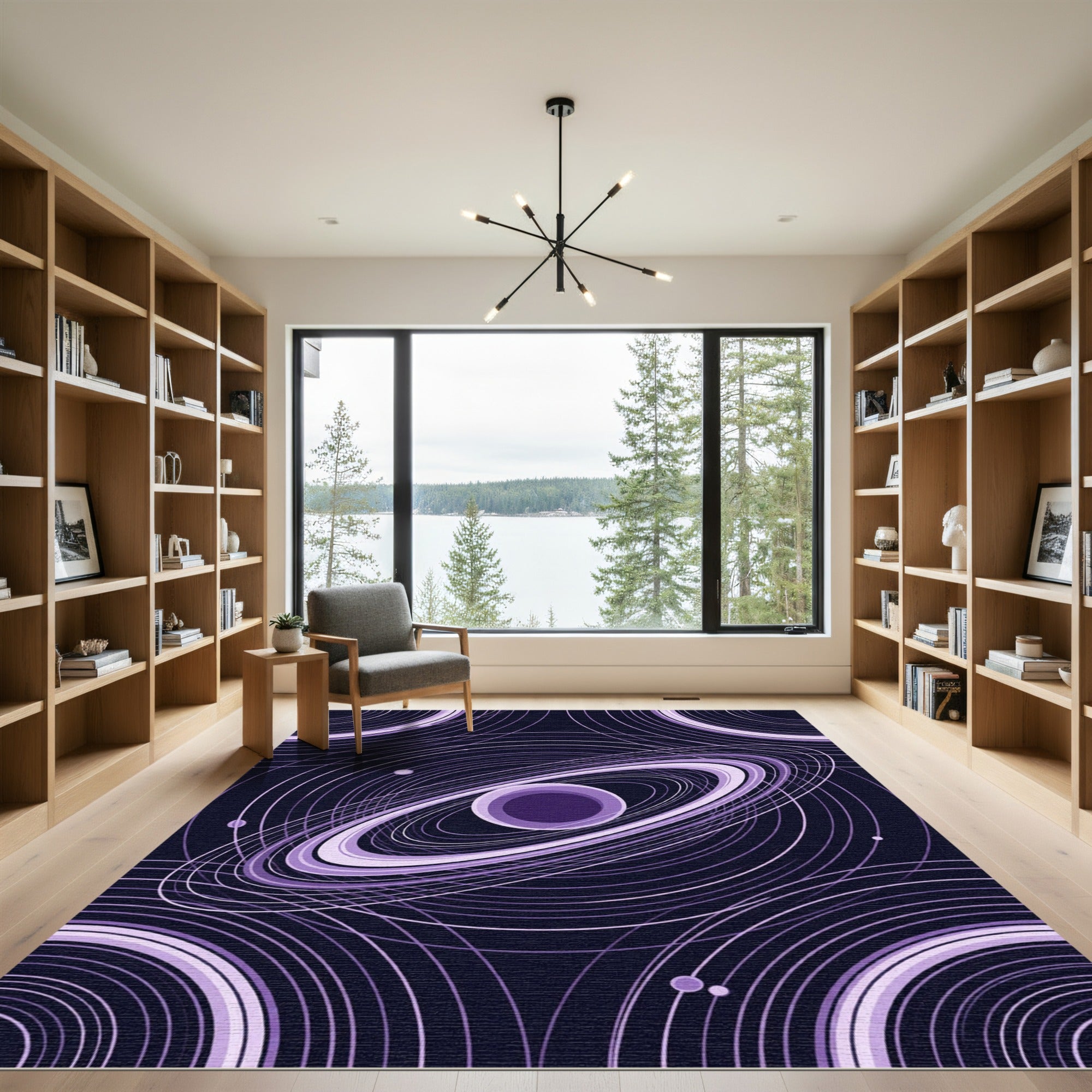 Celestial Violet Ringed Planet Orbit Rug
