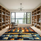 Glowing Golden Sunset Lighthouse Scenic Rug