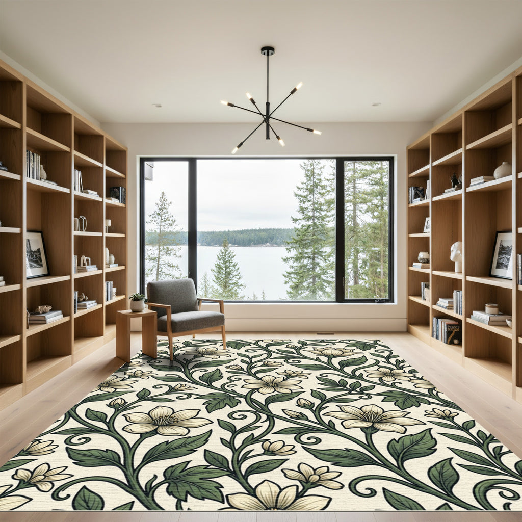 Vintage Cream Floral Botanical Scroll Rug