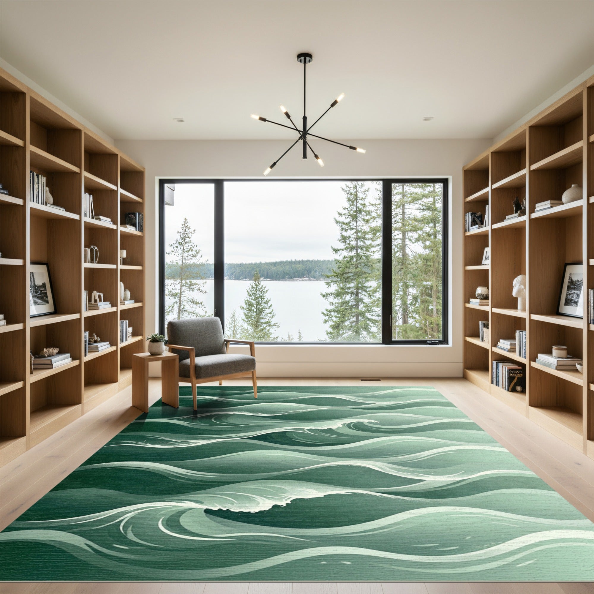 Emerald Green Ocean Wave Flow Rug