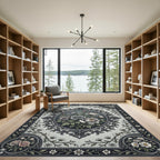 Vintage Gray Rose Floral Medallion Rug
