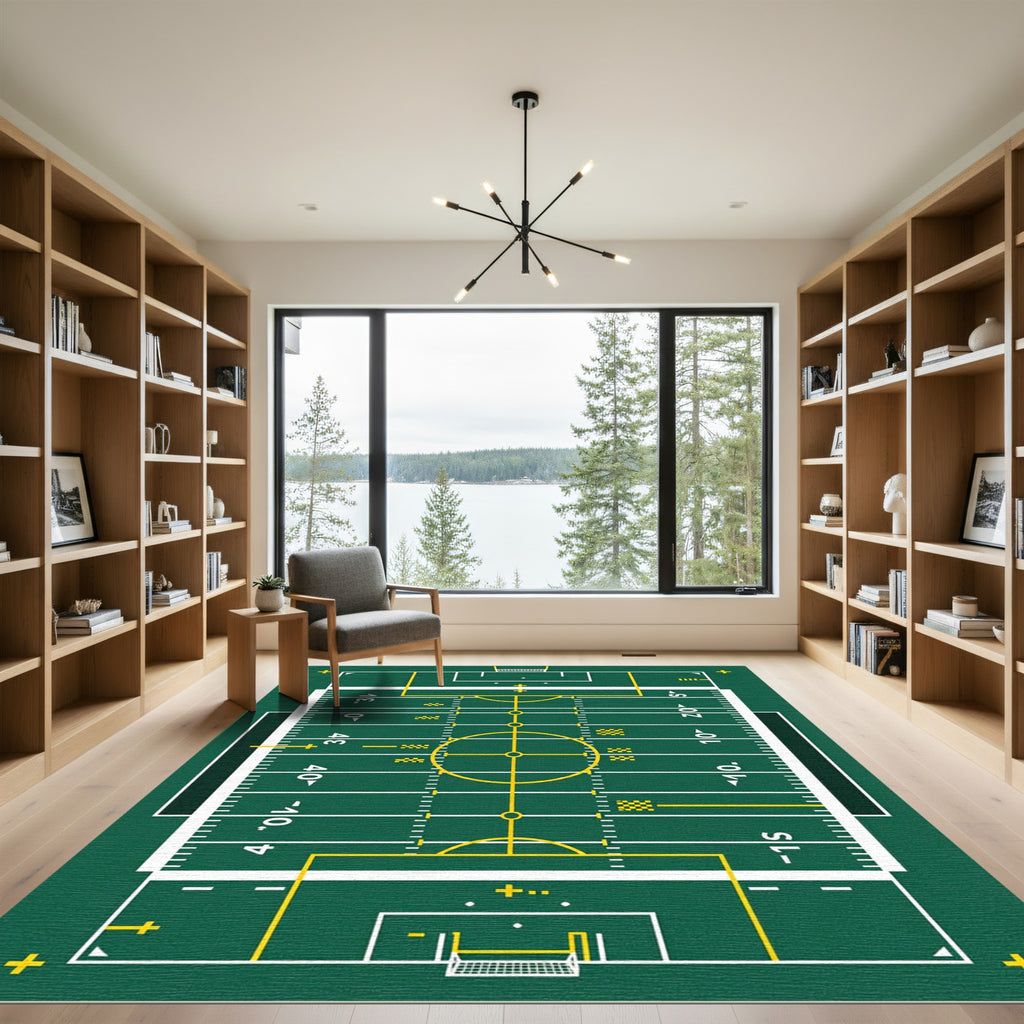 Green Athletic Field Grid Graphic Rug