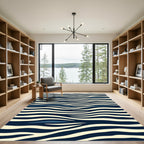 Navy Blue Cream Wavy Zebra Stripes Rug