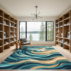 Deep Teal Abstract Swirling Waves Rug