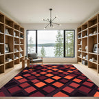 Bold Crimson Geometric Diamond Grid Rug