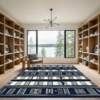 Midnight Navy Ivory Tribal Geometric Striped Rug