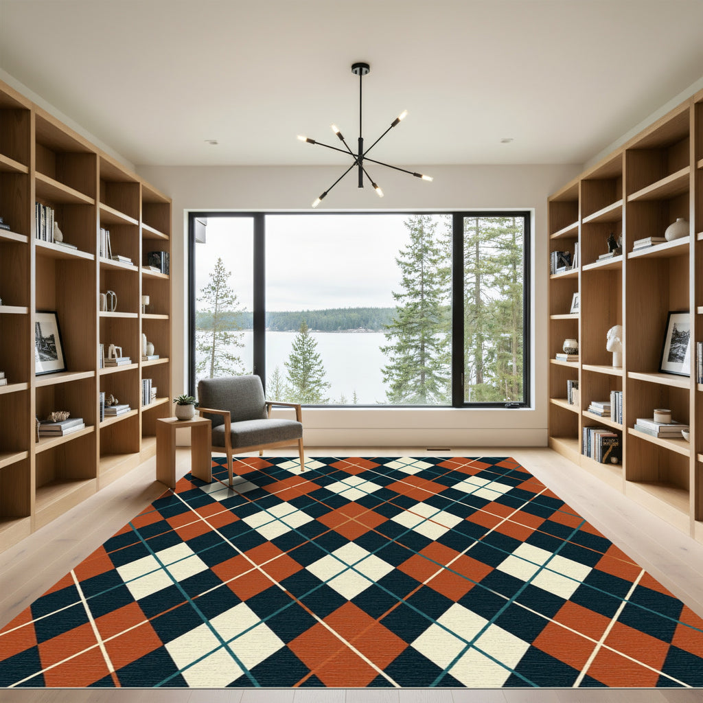 Amber Teal Diamond Interlocking Grid Rug