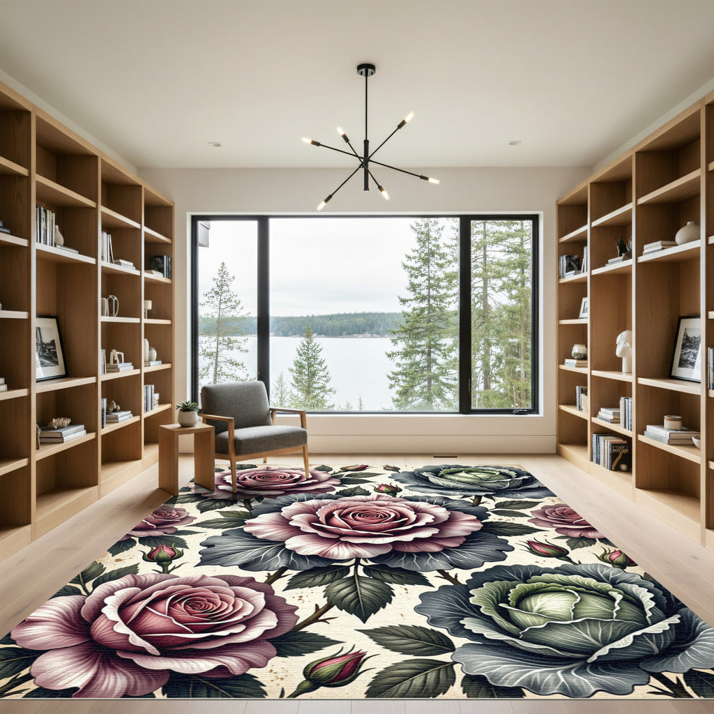 Blush Rose and Sage Botanical Garden Rug