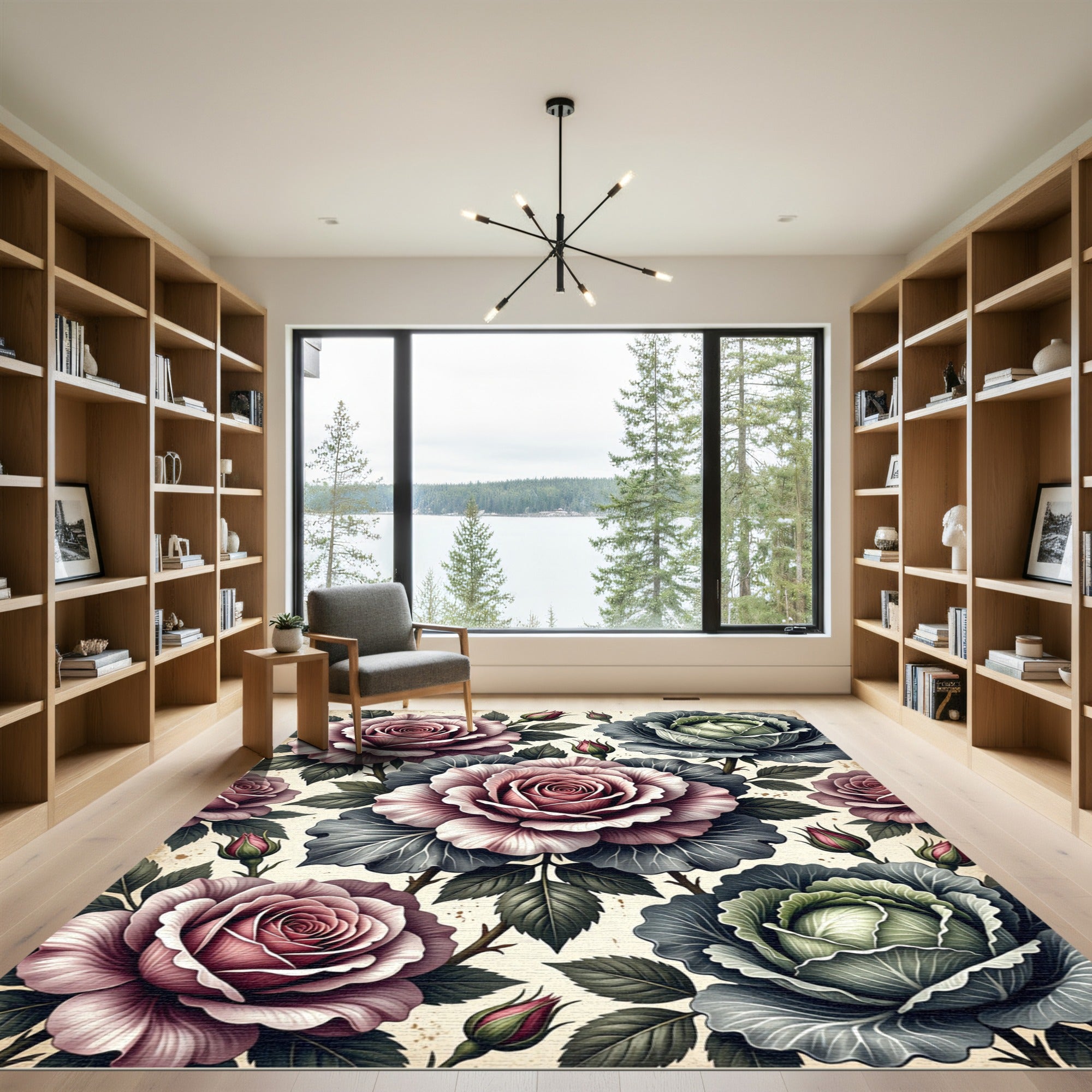 Blush Rose and Sage Botanical Garden Rug