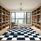 Modern Navy Blue Geometric Checkered Rug